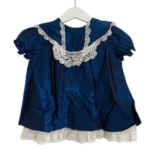 Vintage Jessica McClintock Gunne Sax Baby Taffeta Dress Big Collar Lace